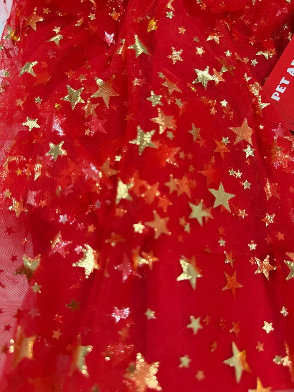 NWT Pet Apparel Sz S Festive Red Gold Star Print Ruffle TrimTulle Dress for Dogs